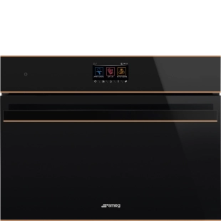 SMEG SO4604S4PNR Компактный многофункциональный духовой шкаф, комбинированный с паром, 60 см, высота 45 см, 20 функций, чёрное стекло Eclipse, медный профиль