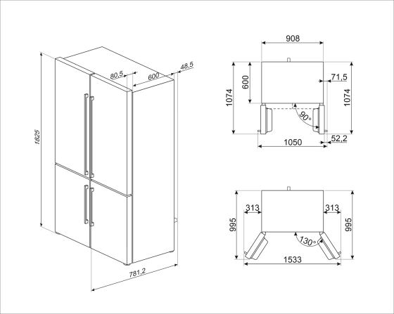 Отдельностоящий 4-х дверный холодильник Side-by-Side SMEG FQ60BDE, белый №3