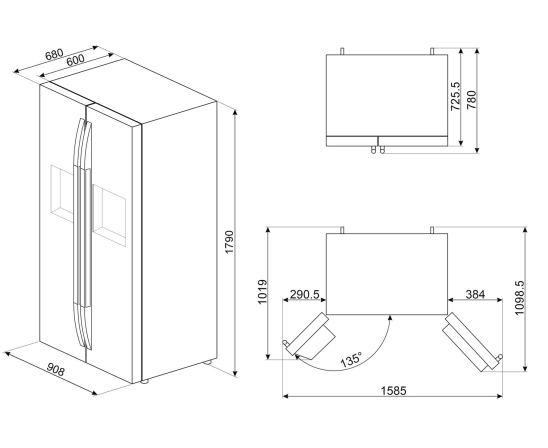 Отдельностоящий 2-х дверный холодильник Side-by-Side SMEG SBS63XDE, серый №3