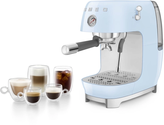Рожковая эспрессо-кофемашина | капучинатор | пастельный голубой| SMEG ECF03PBEU №10 Рожковая эспрессо-кофемашина | капучинатор | пастельный голубой| SMEG ECF03PBEU №10