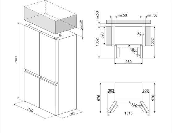 Отдельностоящий 4-х дверный холодильник Side-by-Side SMEG FQI60KD, темная нержавеющая сталь №8