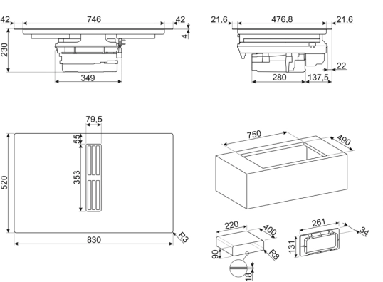 Индукционная варочная панель со встроенной вытяжкой SMEG HOBD682D2 №2